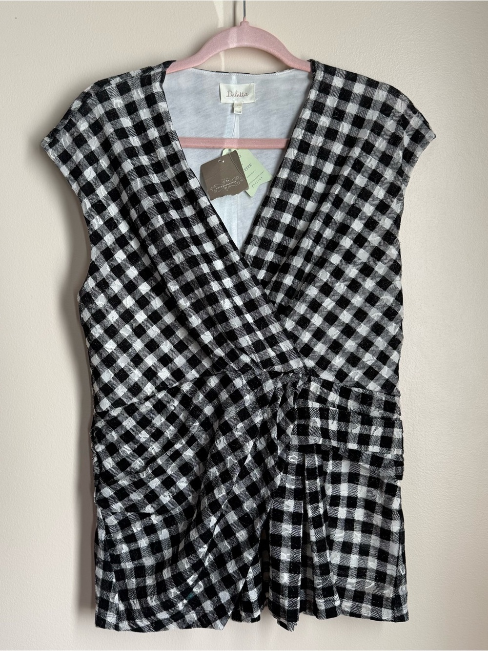 Deletta from Anthropologie Delphine Top in Black & White Gingham Size Large NWT